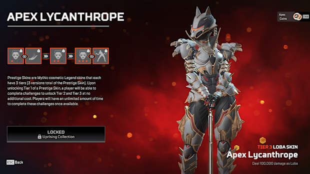 The final tier of Loba's Prestige Skin, Apex Lycanthrope, from the Uprising Collection Event in Apex Legends.